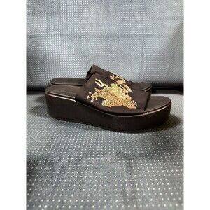 Bebe Platform Dragon Embroidered Elastic Band Slides SZ 9 Vintage Y2K